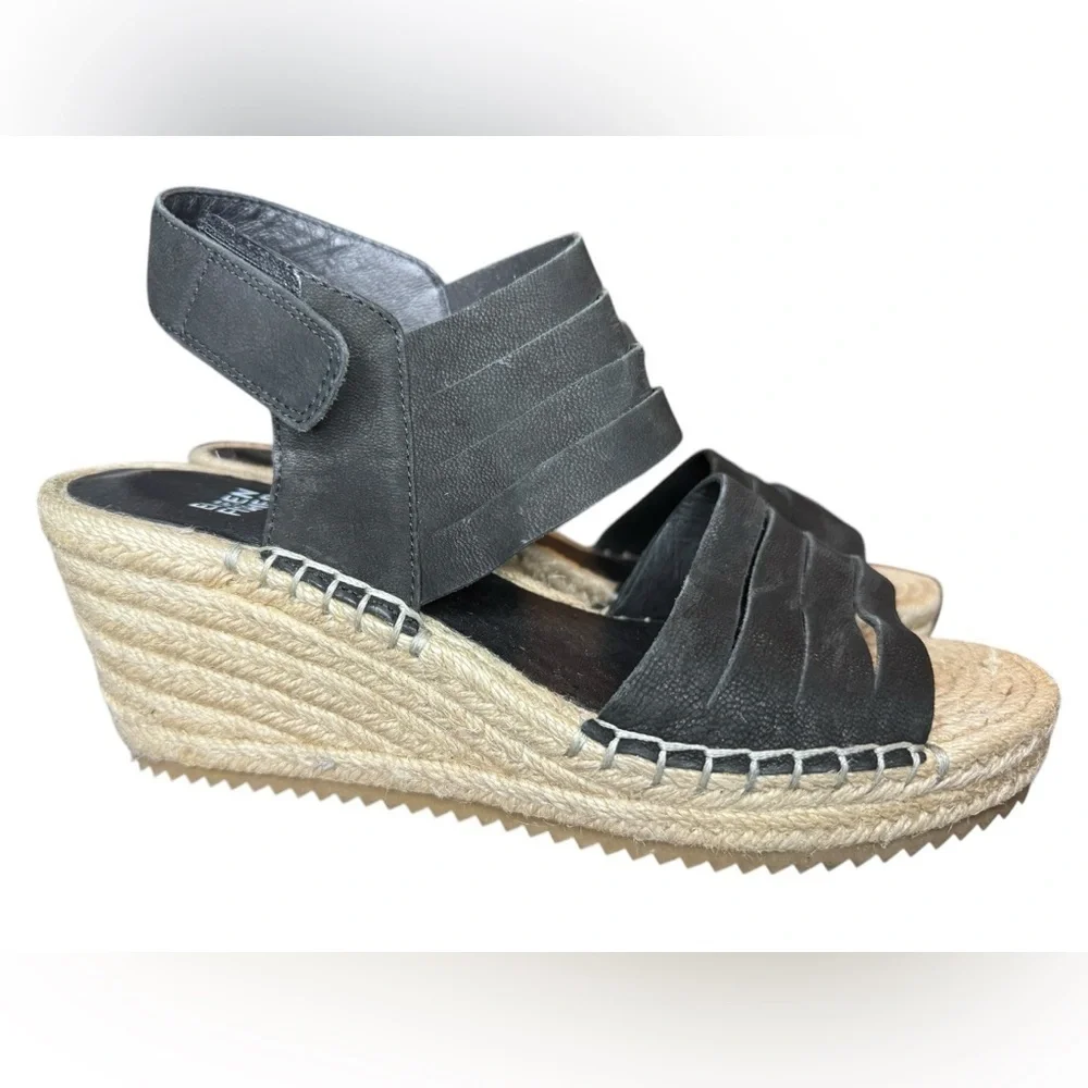 Eileen Fisher Largo Espadrille Suede Wedge Size 7.5 Black